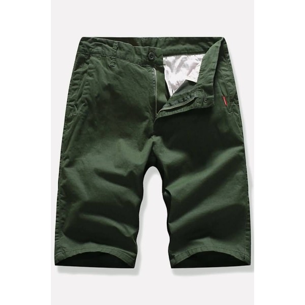 Men Army-green Slant Pocket Casual Shorts