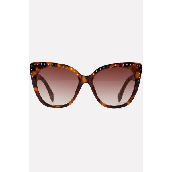 Brown Studded Tinted Lens Cateye Sunglasses