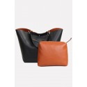 Black Faux Leather Two-piece Tote Handbag Set
