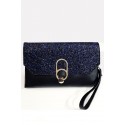 Black Glitter Sequin Chain Strap Wristlet Clutch Bag