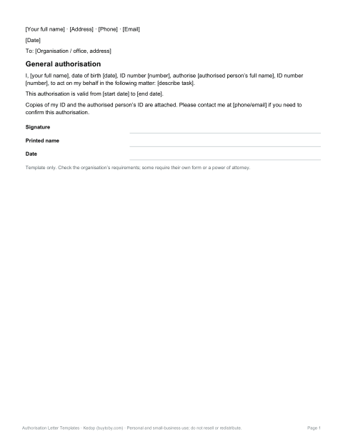 Preview of the first page of General authorisation letter (DOCX)